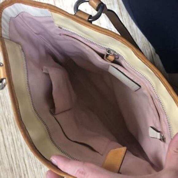 1360 Coach inlaid C Patent leather medium tote Ivory * - Picture 5 of 7